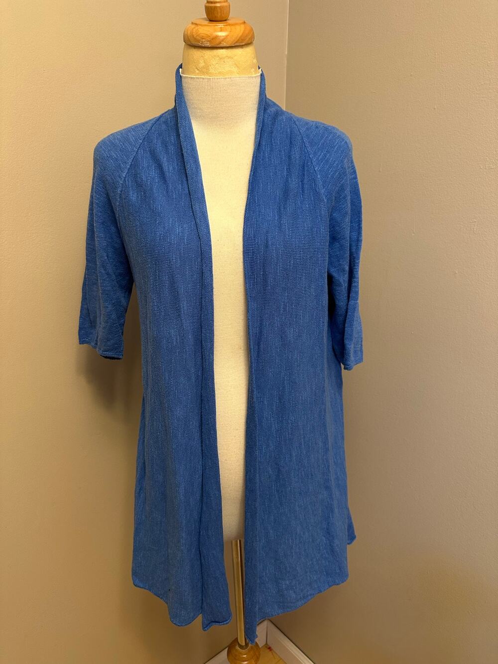 Eileen Fisher Organic Linen Cotton Short-Sleeve Cardigan Blue Sz Small